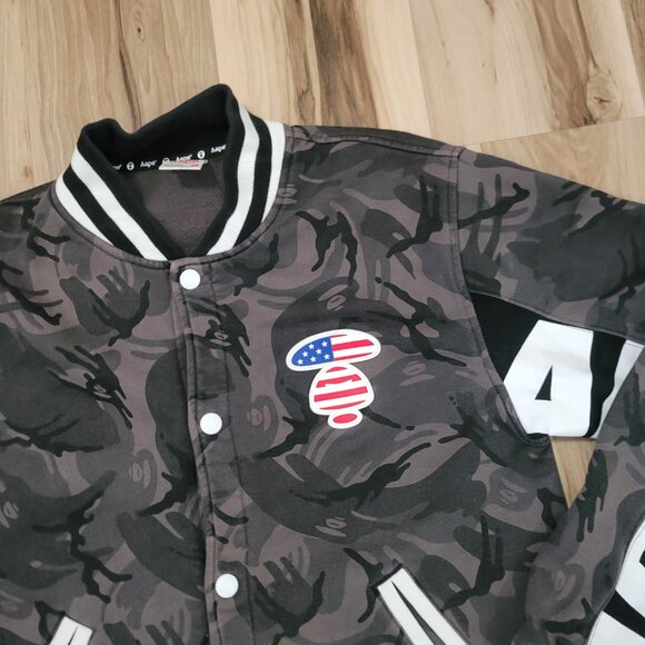 Aape by Bathing Ape Button Snap Varsity Jacket Multi Camo Size XL - Picture 4 of 12